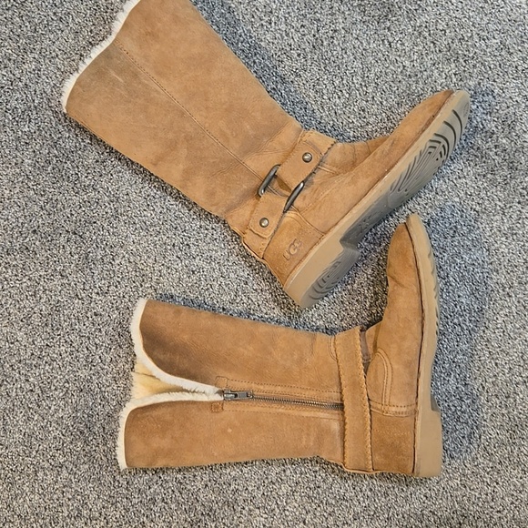 Ugg Australia Women Brown Suede Tall Boots Riding Sheepskin Shoes Sz 8 - Picture 7 of 13